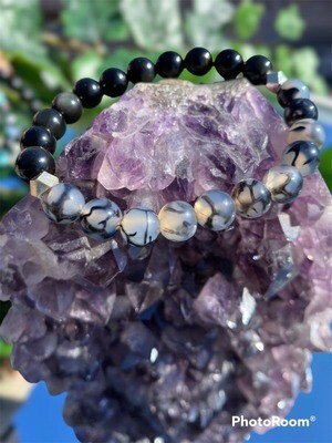 &quot;Don&#39;t Drain Me&quot; Dragon Vein Agate and Obsidian Bracelet