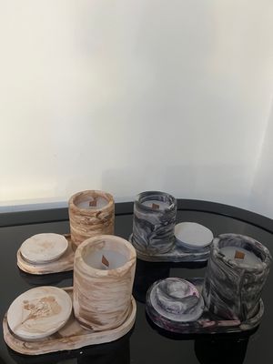 Concrete candle jar with oval tray and lid