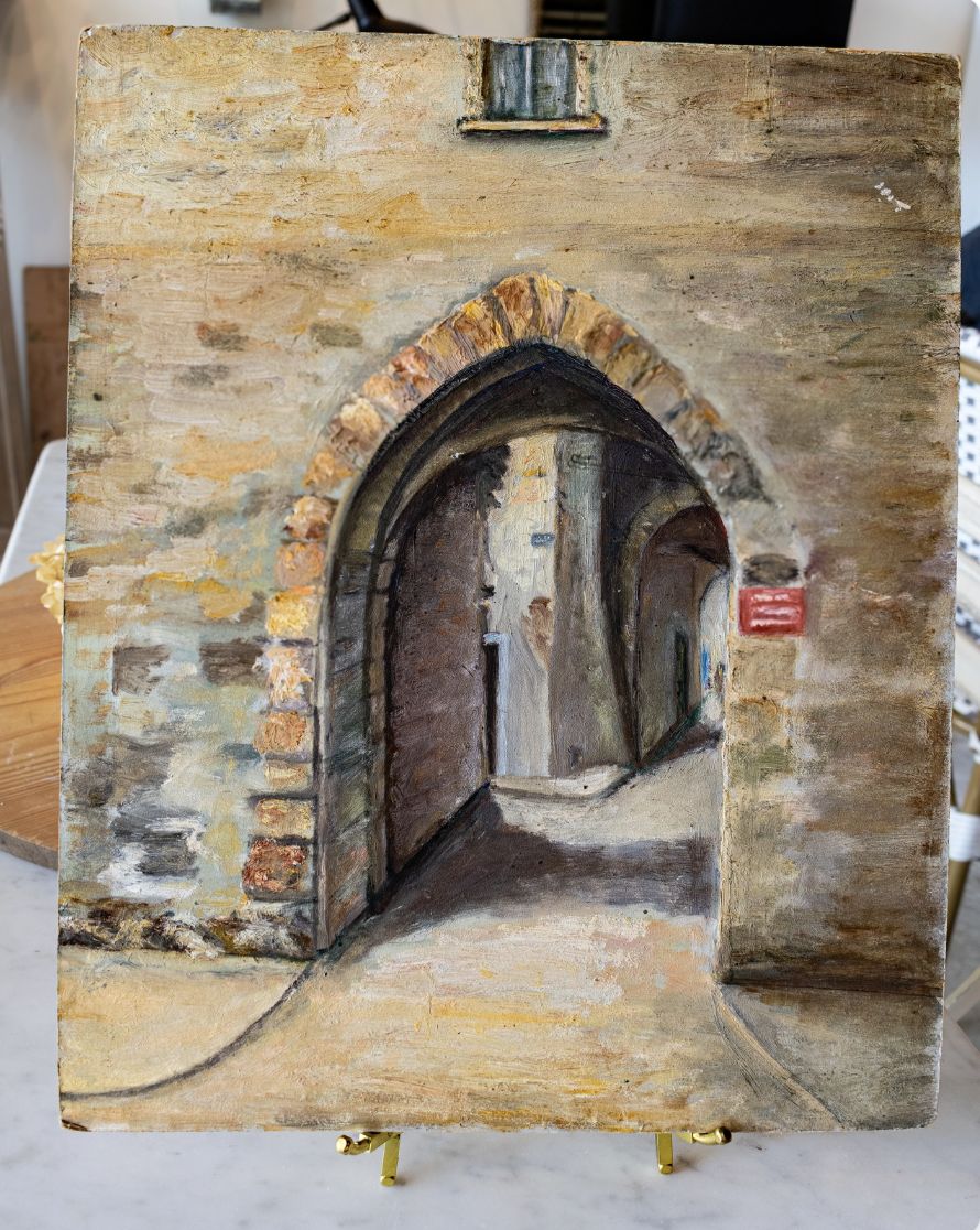 Vintage Oil Painting of Stone Archway Passage