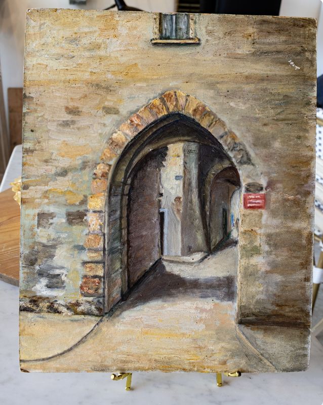 Vintage Oil Painting of Stone Archway Passage