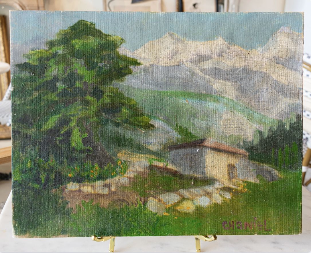 Vintage Mountain Landscape Oil Painting