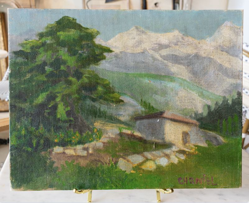 Vintage Mountain Landscape Oil Painting