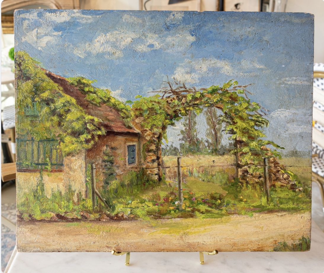 Schwalberg Painting 10Mid-20th c. Cottage with Garden Arch