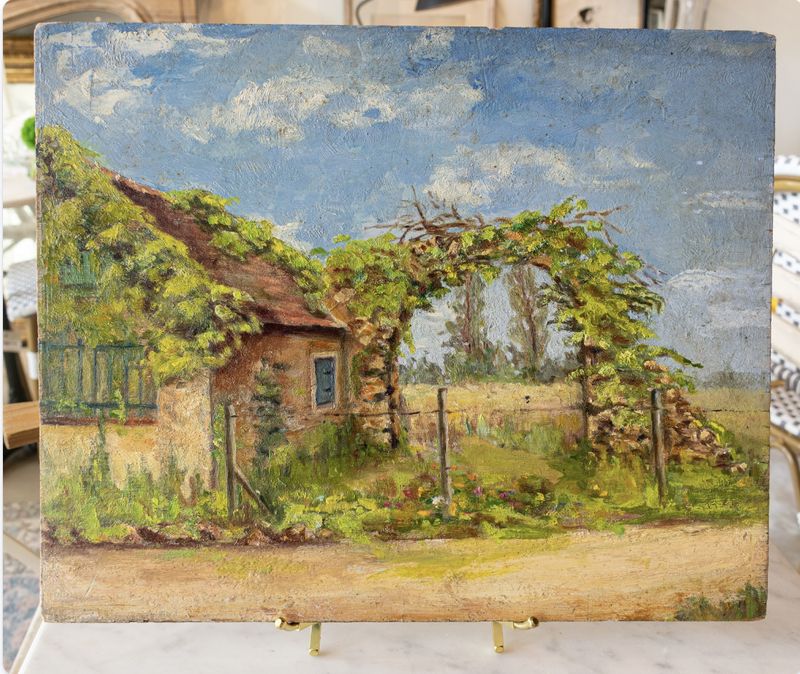 Schwalberg Painting 10Mid-20th c. Cottage with Garden Arch