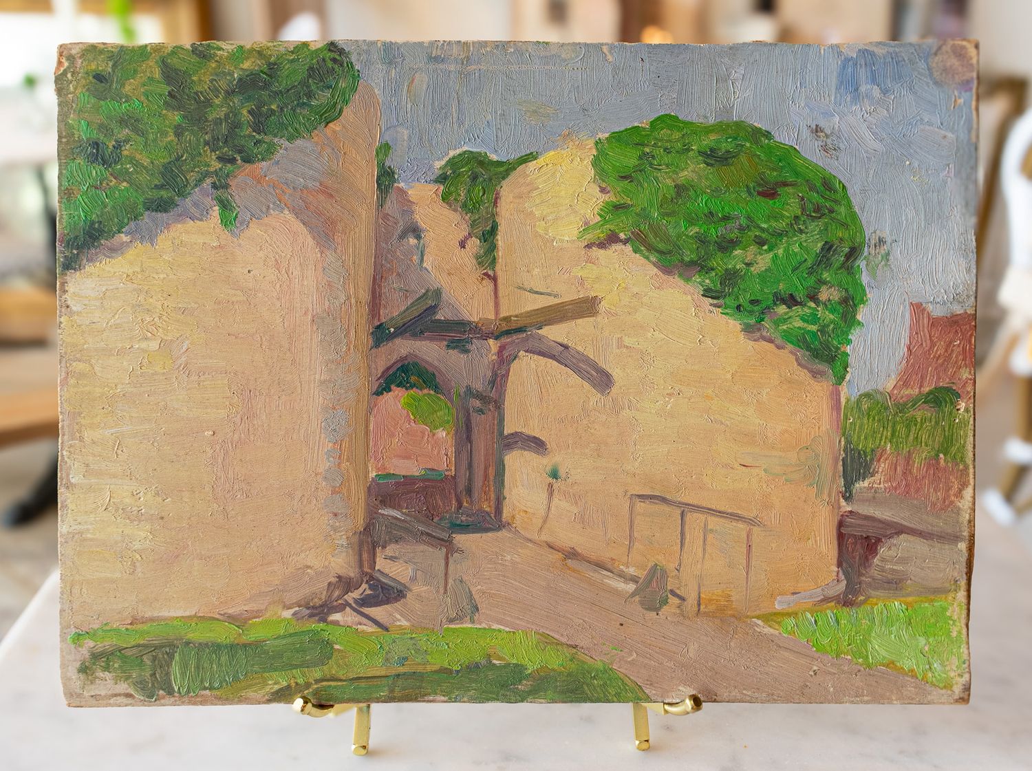 Vintage Oil Painting of Ruins with Archway