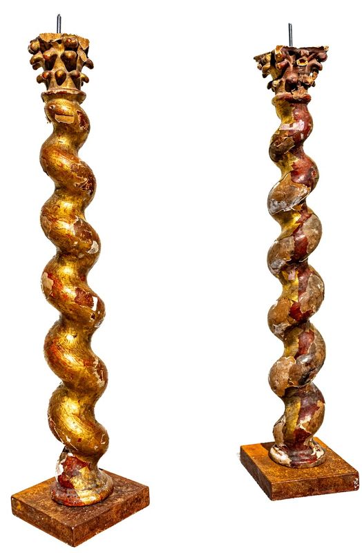 Pair of Antique Carved Giltwood Spiral (Solomonic) Columns