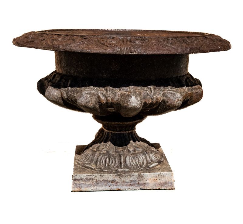 Antique Cast Iron Garden Urn (Campana Form)