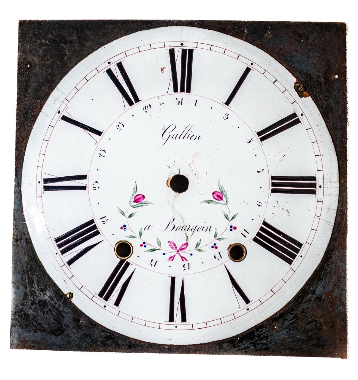 Antique French Comtoise Clock Dial Signed "Gallien a Bourgoin"