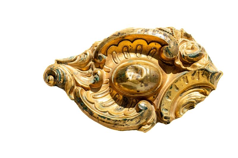 Antique Gilt-Brass Rococo Shell &amp; Scroll Ornament