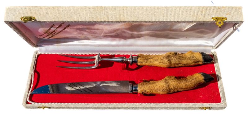 Antique French Deer-Foot Carving Set in Fraissinet &amp; Cyprien Fabre Maritime Box