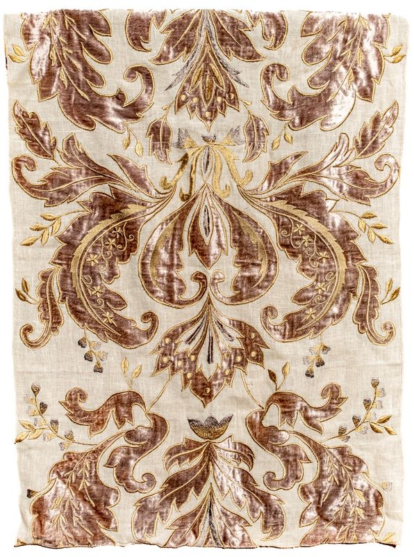Antique Velvet Applique &amp; Gold-Embroidered Textile Panel