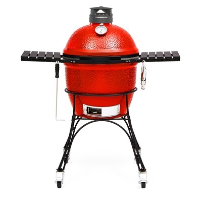 Kamado Joe® Classic Joe™ II 18-inch Charcoal Grill in Red with Cart, Side Shelves, Grill Gripper, and Ash Tool