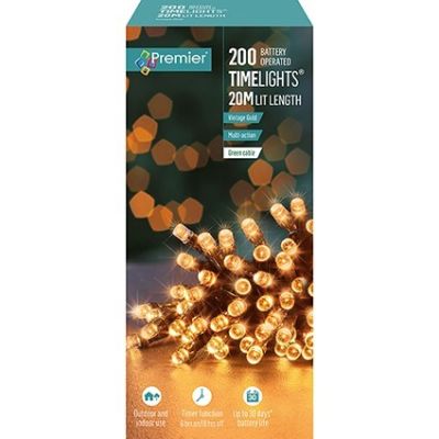 200 LED Battery Operated Time Lights - Vintage Gold - 20m