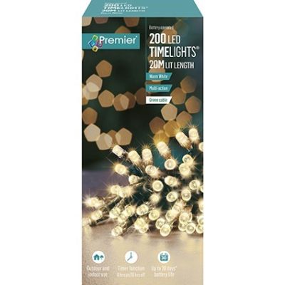 200 LED Battery Operated Time Lights - Warm White - 20m