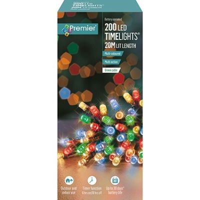200 LED Battery Operated Time Lights - Multi-Coloured - 20m