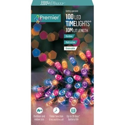 100 LED Battery Operated Time Lights - Rainbow  - 10m