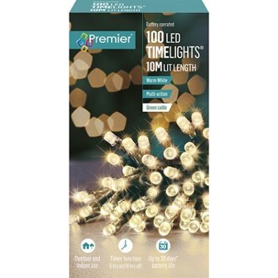 100 LED Battery Operated Time Lights - Warm White  - 10m