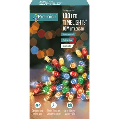 100 LED Battery Operated Time Lights - Multi-Coloured - 10m