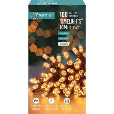 100 LED Battery Operated Time Lights - Vintage Gold - 10m