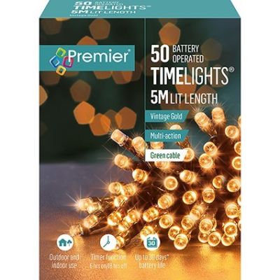 50 LED Battery Operated Time Lights - Vintage Gold - 5m