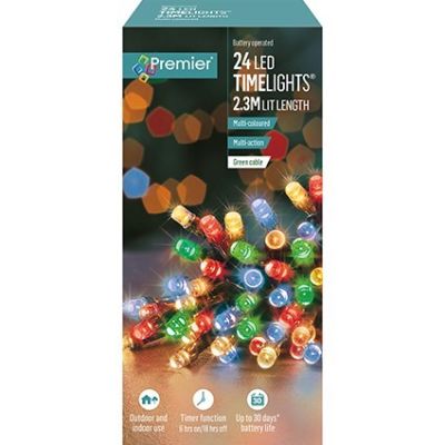 24 LED Battery Operated Time Lights - Multi-Coloured - 2.3m