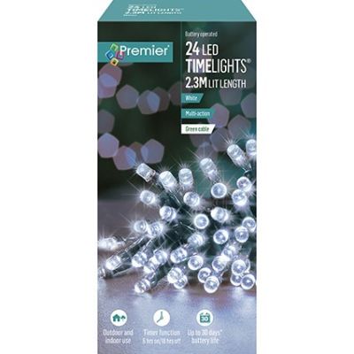 24 LED Battery Operated Time Lights - White - 2.3m