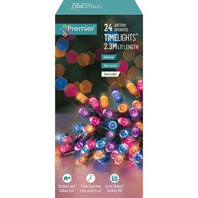 24 LED Battery Operated Time Lights - Rainbow - 2.3m