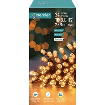 24 LED Battery Operated Time Lights - Vintage Gold - 2.3m