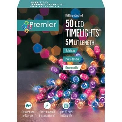 50 LED Battery Operated Time Lights - Rainbow - 5m