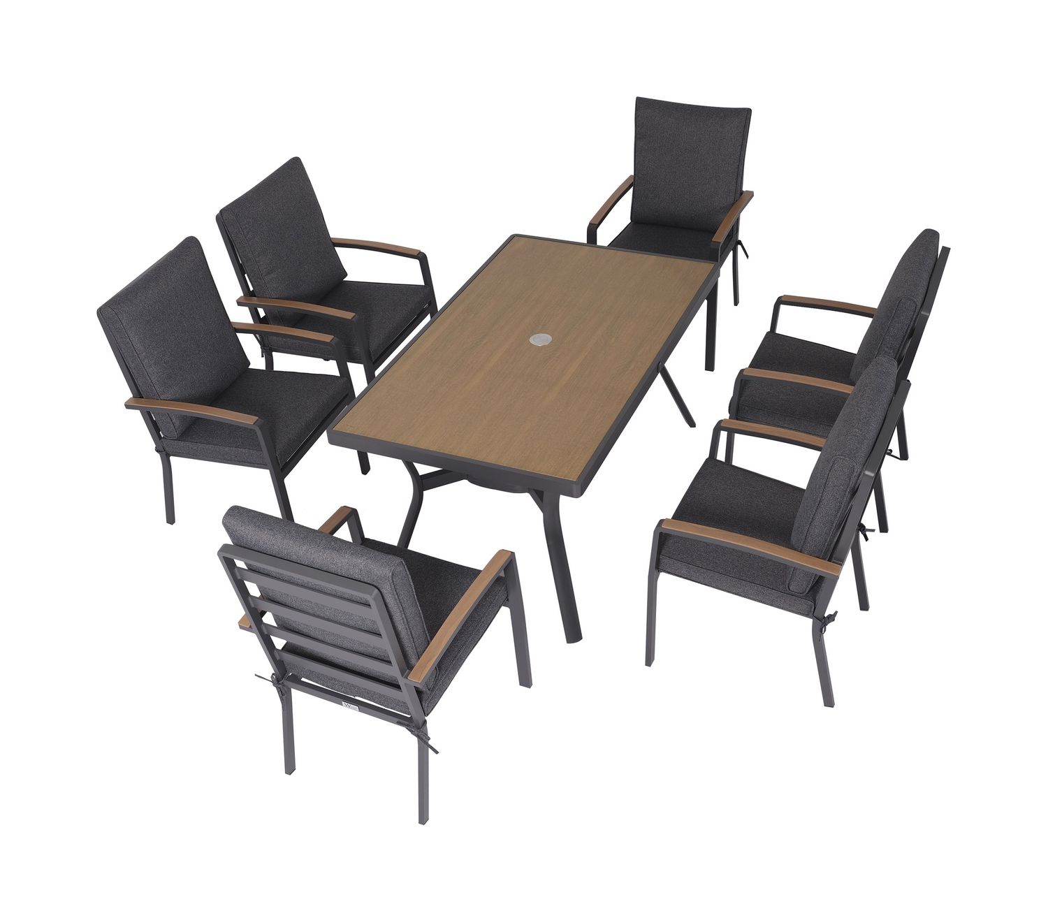 Panama 6 Seat Rectangular Dining Set - Charcoal