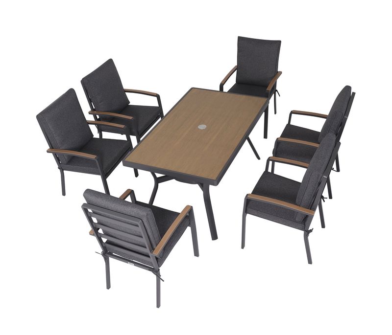 Panama 6 Seat Rectangular Dining Set - Charcoal