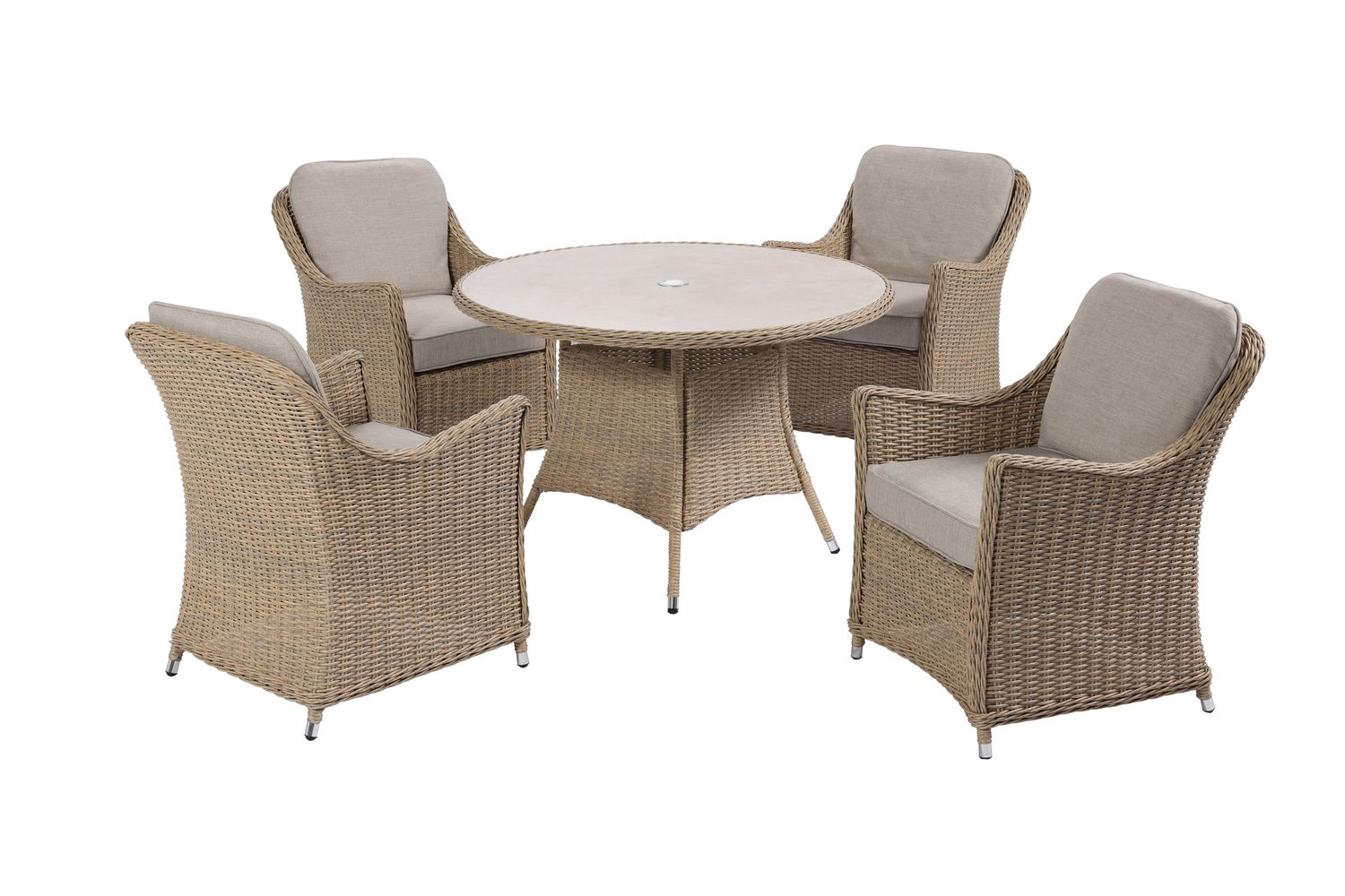 Antigua - 4 Seat Dining Set, Cushion Colour: Oatmeal, Type: Boxed, Weave Colour: Hemp