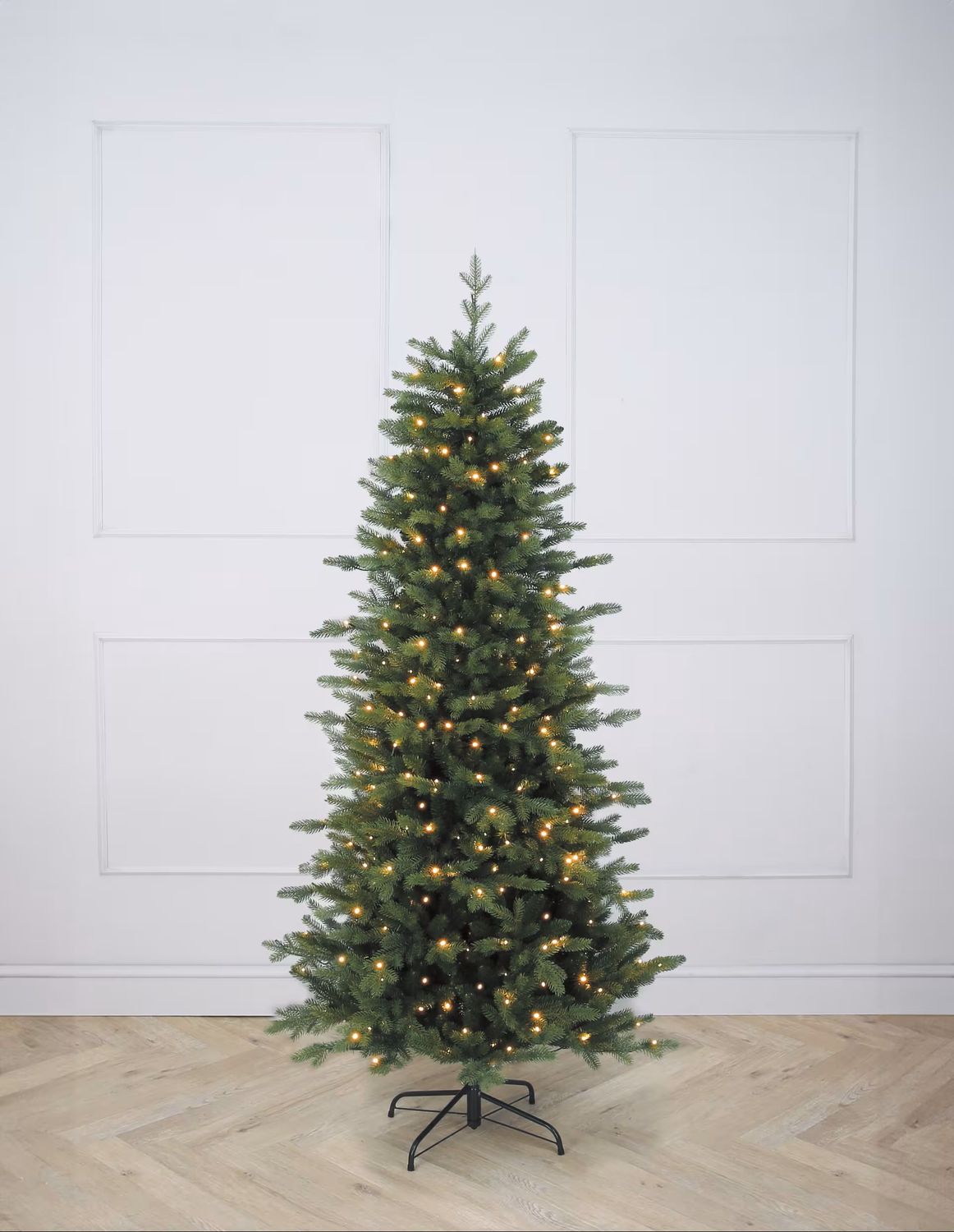 Artificial Christmas Tree - Chamonix, Size: 6.5ft / 195cm, Style: Slim - Prelit Warm White, Type: Boxed