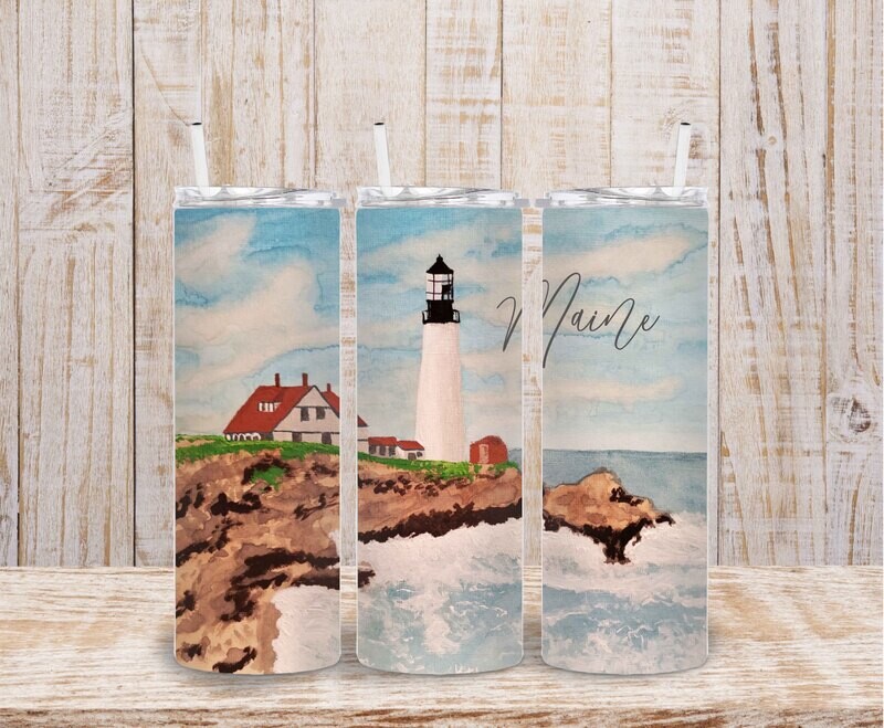 Lighthouse in Maine watercolor painting