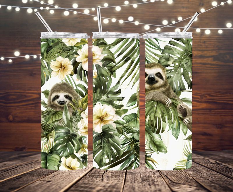 Sloth Tumbler - jungle flowers