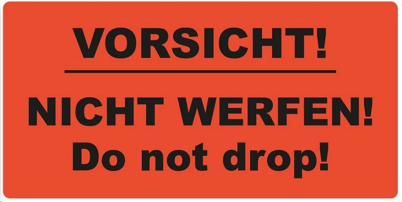 10x Hinweisetiketten &quot;Nicht werfen&quot; leucht-rot selbstklebend 100x50 mm