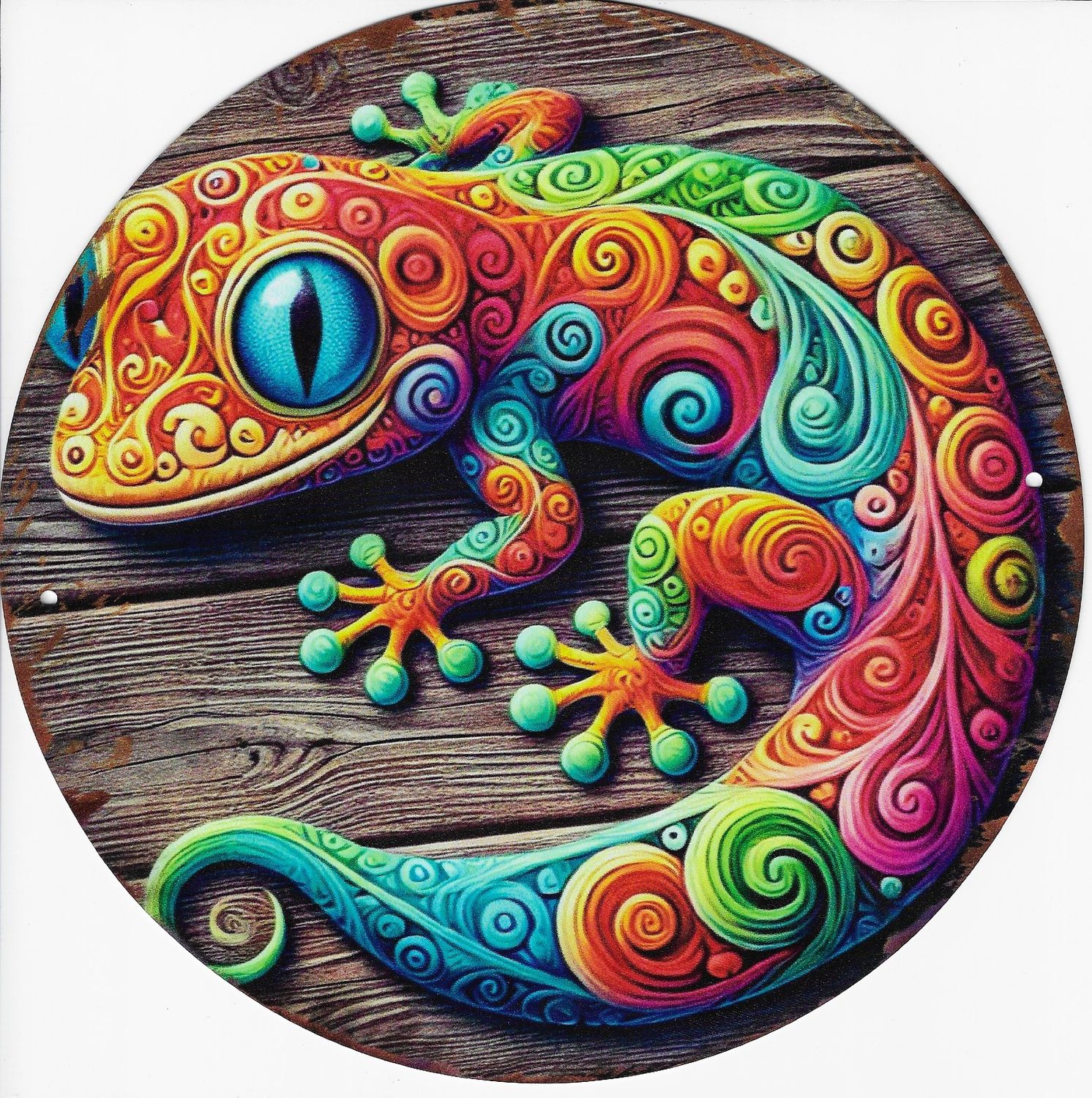 20cm ⌀ Metallschild Gecko bunt Wand oder Türschild