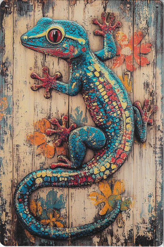 20 x 30cm Metallschild Gecko Wandkunst Wand oder Türschild