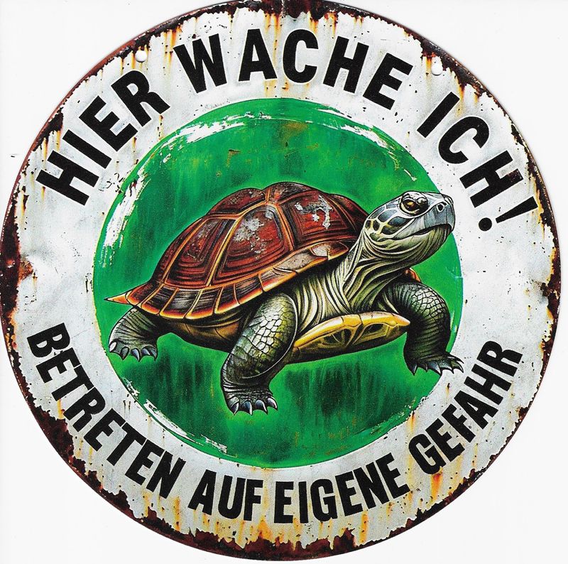 20cm ⌀ Metallschild Schildkröte - Hier wache ich Wand oder Türschild