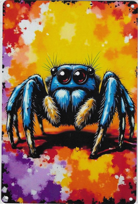 20 x 30cm Metallschild Springspinne bunt Wandkunst Wand oder Türschild