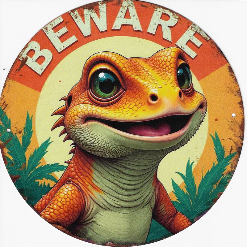 20cm ⌀ Metallschild Vintage Vorsicht Gecko Hobby Wand oder Türschild