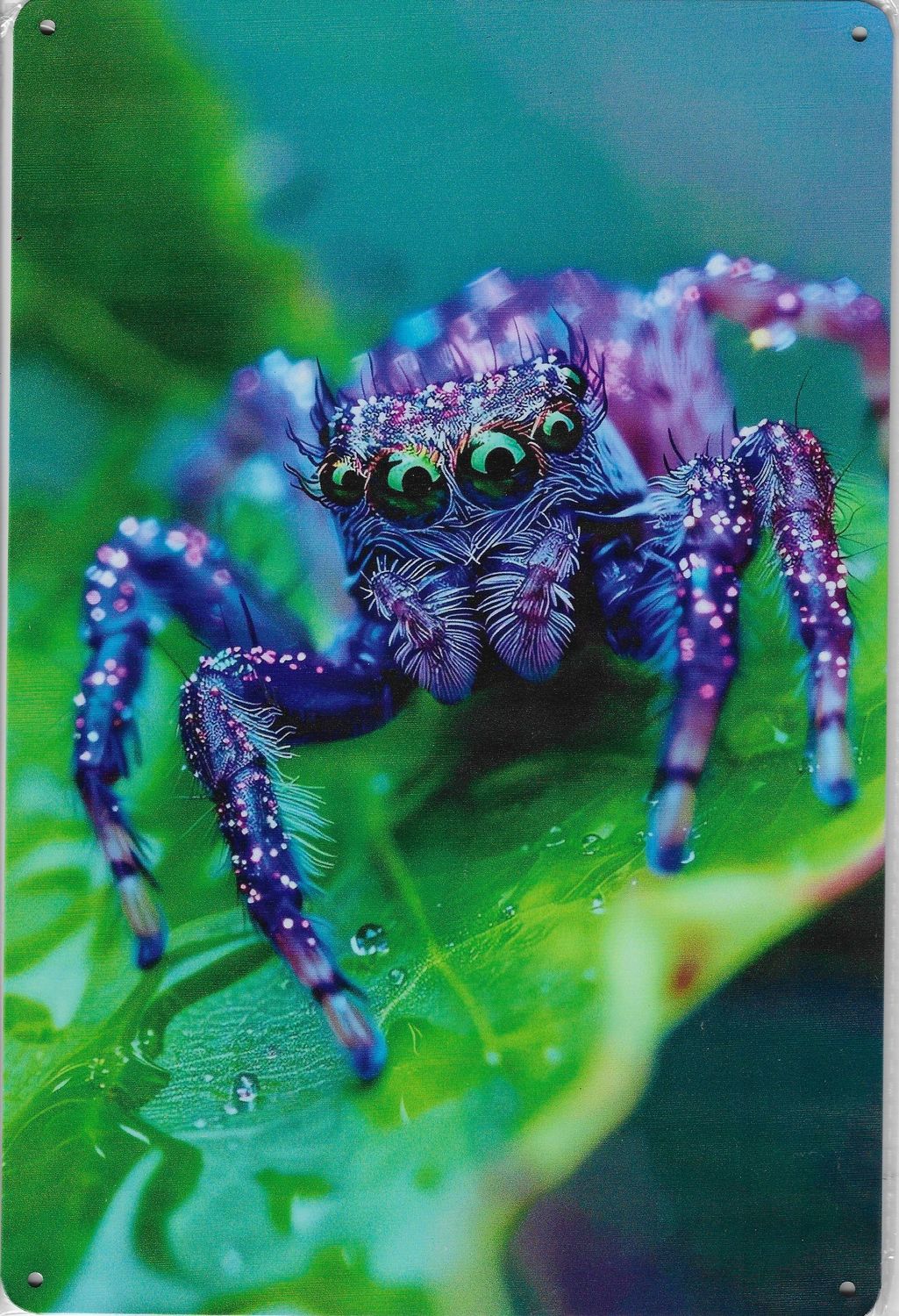 20 x 30cm Metallschild violett Springspinne Kunst Hobby Wand Türschild gelocht
