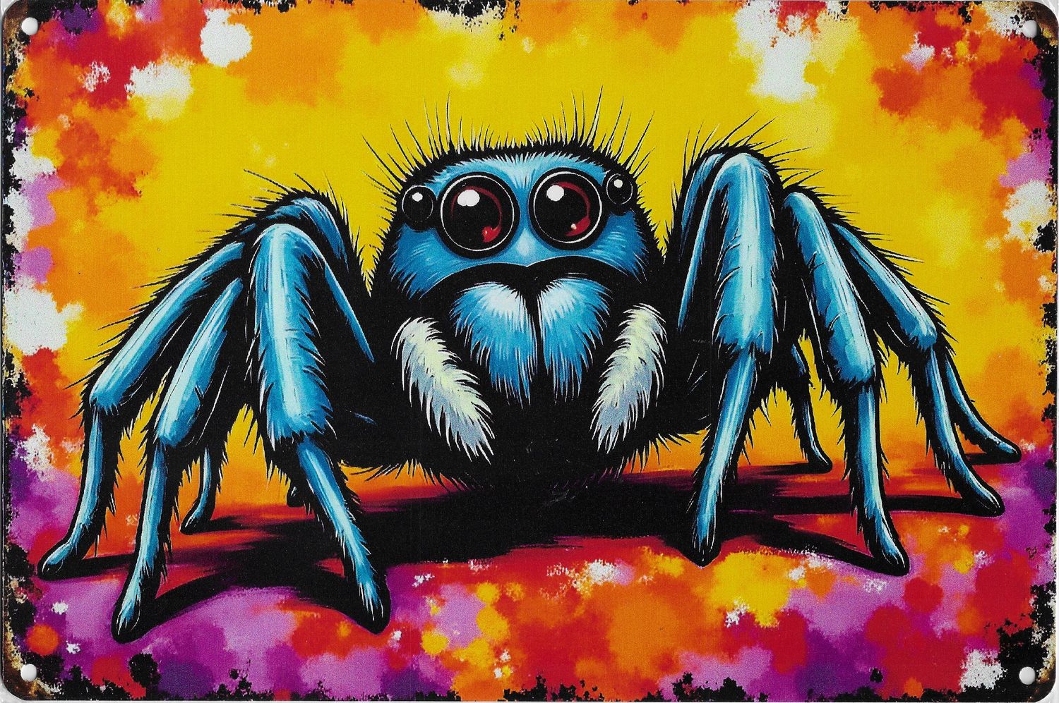 30 x 20cm Metallschild Springspinne Bunt Hobby Wandkunst Wand Türschild gelocht