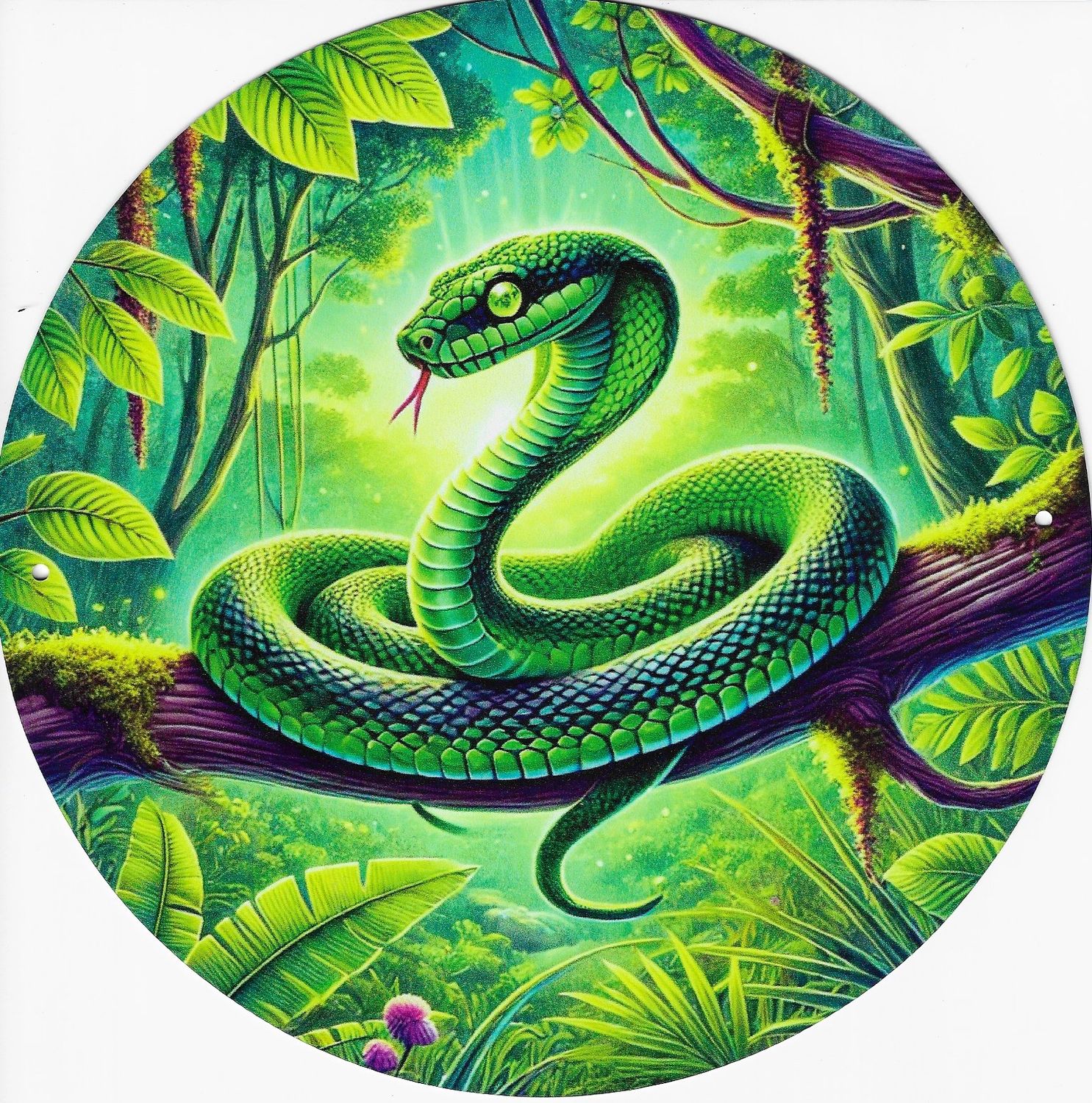 20cm ⌀ Metallschild Vintage green Snake Schlange Wand oder Türschild gelocht