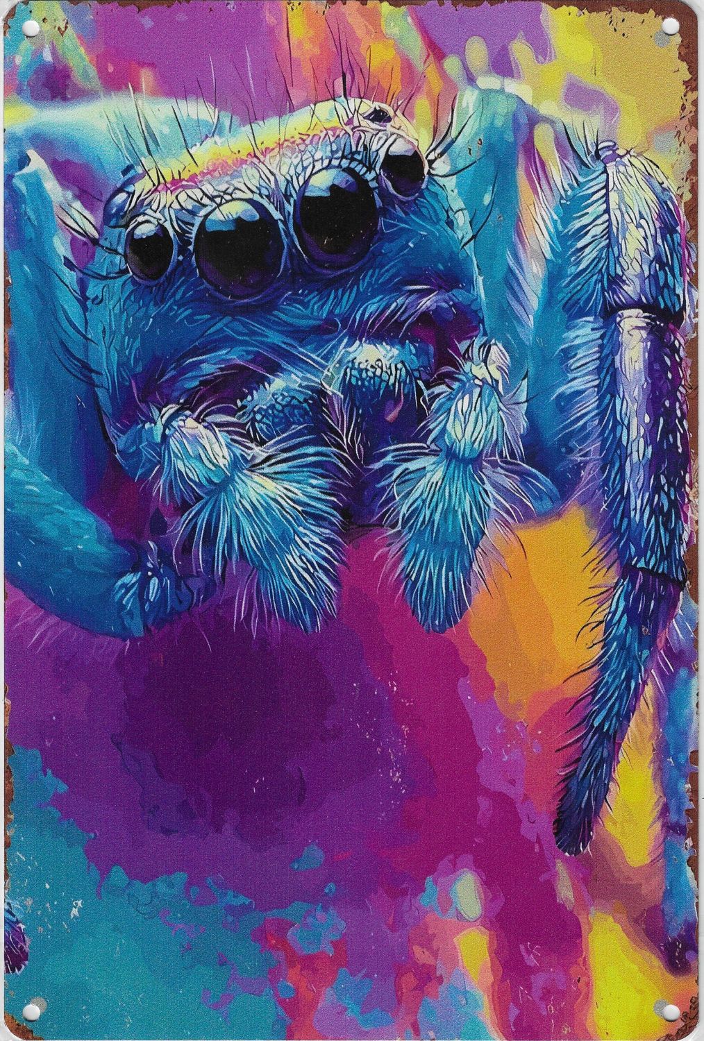 20 x 30cm Metallschild Springspinne bunt Wandkunst Wand oder Türschild