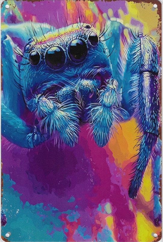 20 x 30cm Metallschild Springspinne bunt Wandkunst Wand oder Türschild
