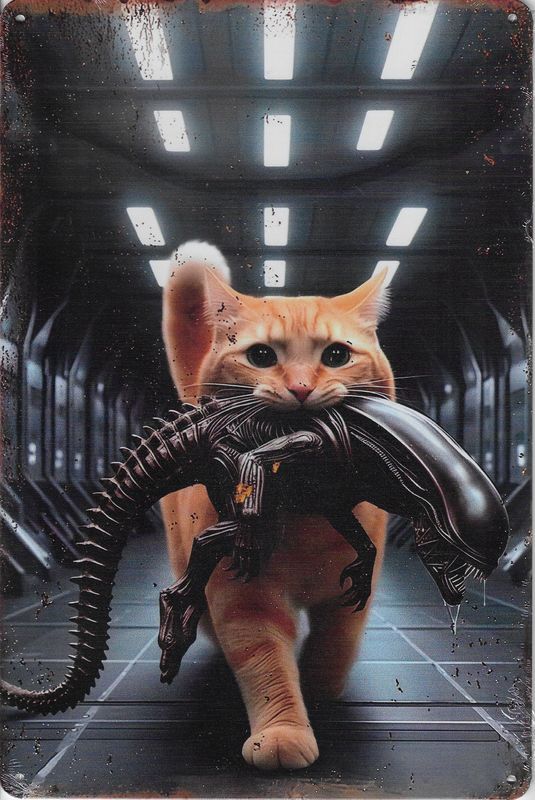 20 x 30cm Metallschild Alien and Cat Hobby Wand oder Türschild