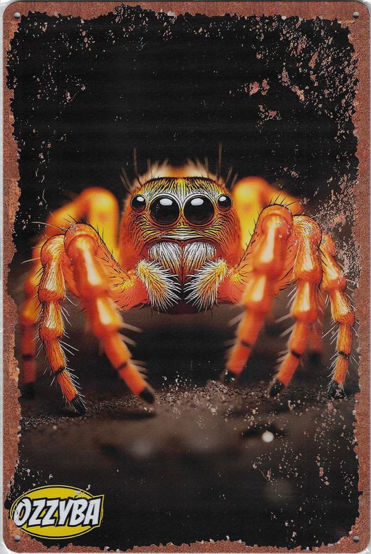 20 x 30cm Metallschild orange Springspinne Kunst Hobby Wand Türschild gelocht
