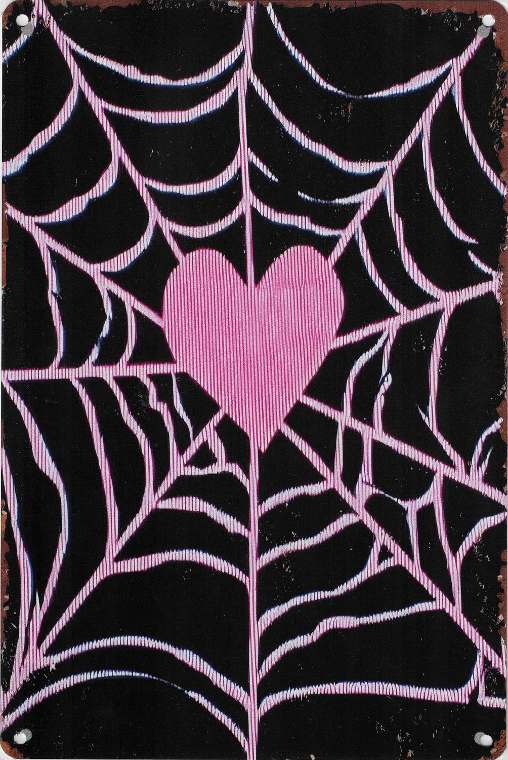 20 x 30cm Metallschild Spinnennetz mit Herz Kunst Hobby Wand Türschild gelocht