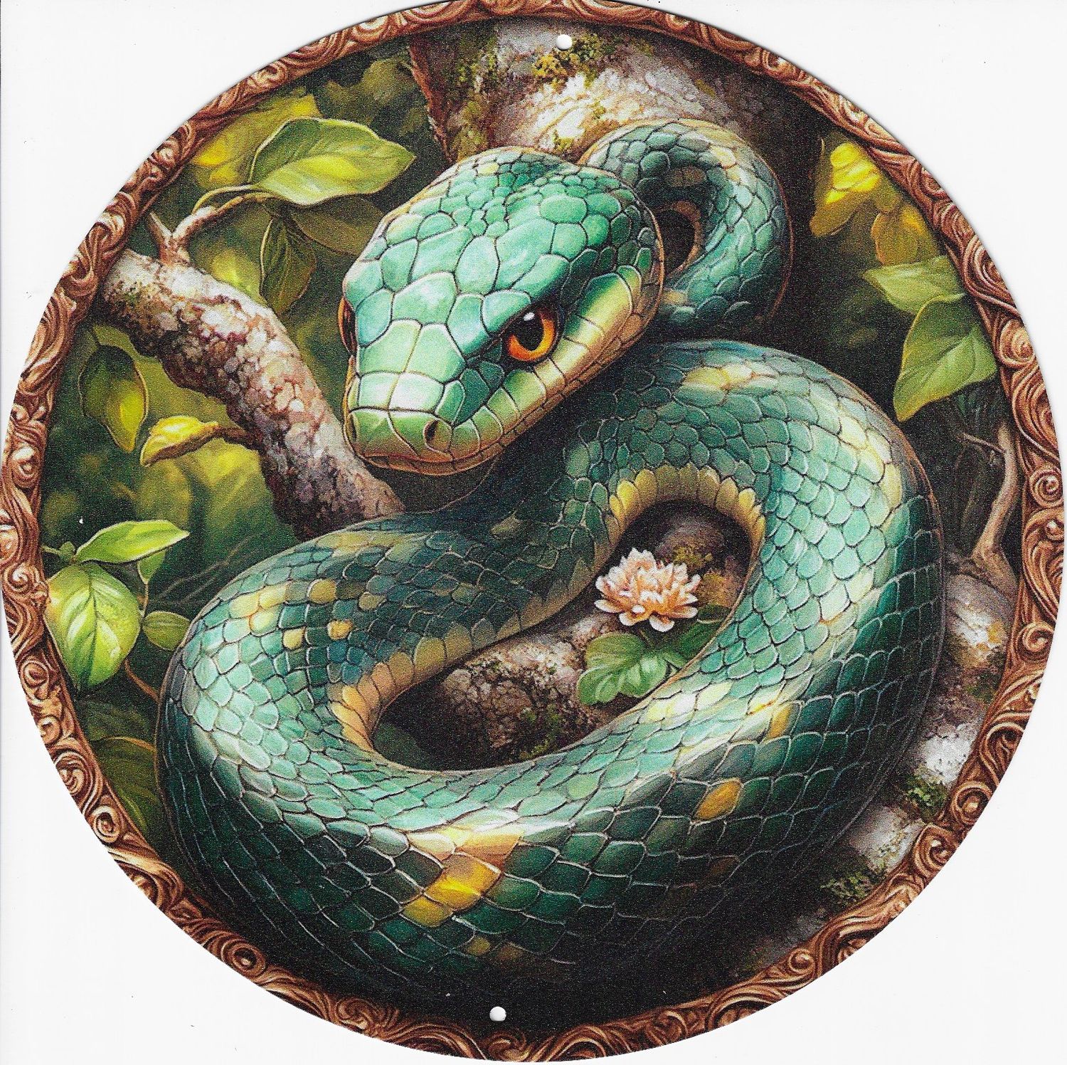 20cm ⌀ Metallschild Vintage green Snake Schlange Wand oder Türschild gelocht
